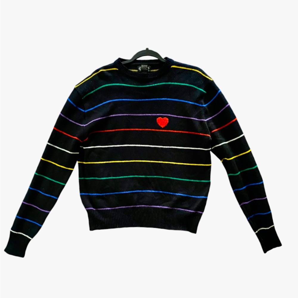 Vintage 80s Gitano Sweater Rainbow Stripe Heart Knit Retro